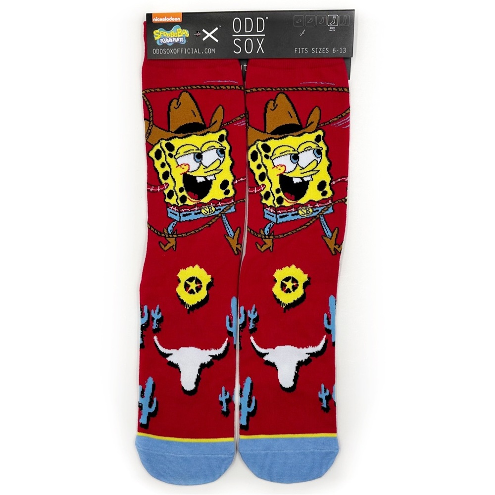 Odd Sox Spongebob Cowboy Western Crew Socks Mens Womens Nickelodeon Novelty Gift